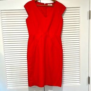 NWOT Calvin Klein Orange Linen Pleated Sheath Dress